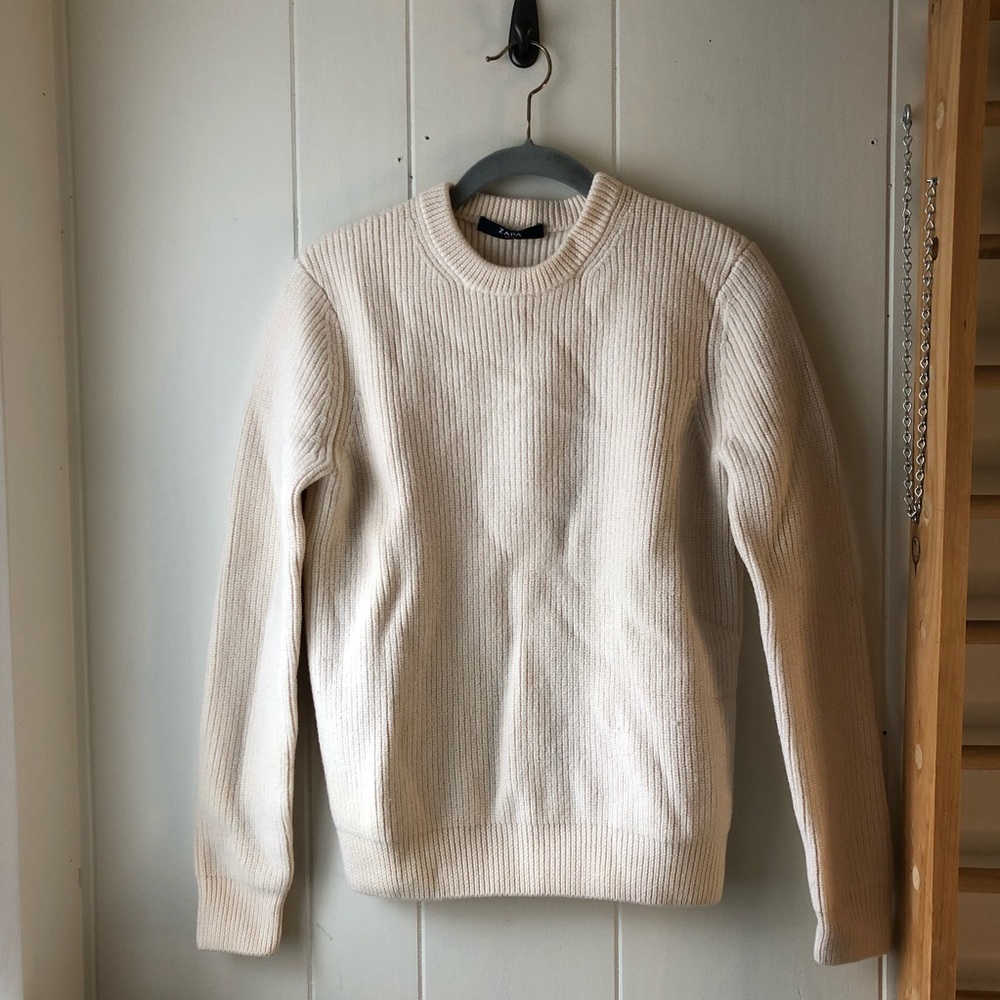 *ZAPA Paris Beige 100% Wool Zipper Detail Women’s size Small Knit Sweater